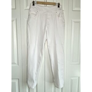White Jeans Pull-on Denim Pants Comfort Waistband Pockets Tapered Leg  Sz 10
